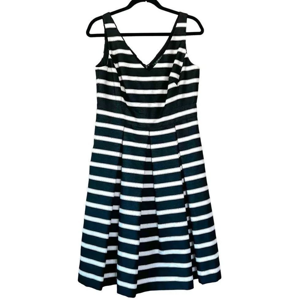 Ralph Lauren Striped Black and White Midi Dress Size 8